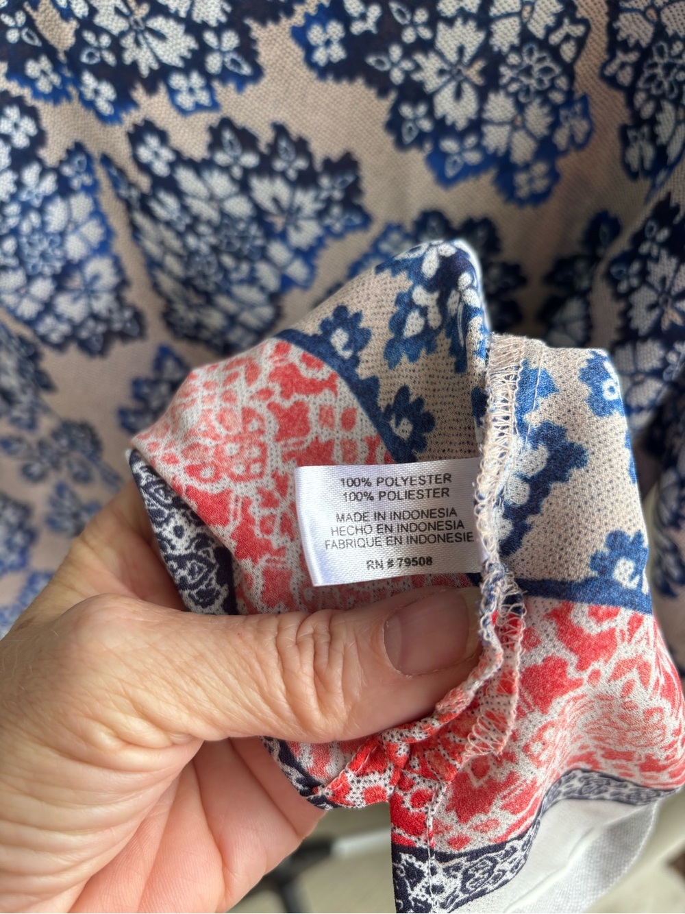 Violet + Claire Womens XL Boho Print Blouse Blue Coral 3/4 Sleeve Tunic Top - Picture 4 of 5